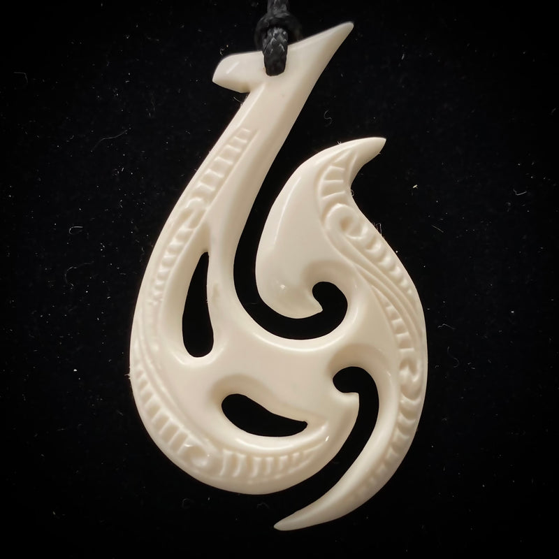 Fancy Hawaiian Cow Bone Fish Hook Pendant