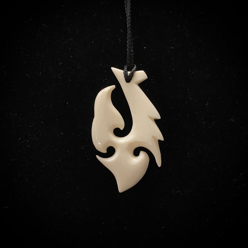 Fancy Hawaiian Cow Bone Fish Hook Pendant
