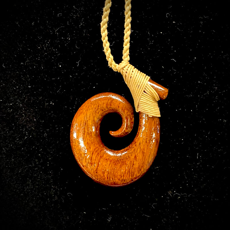 Carved Hawaiian Koa with Tribal Tattoo Fish Hook