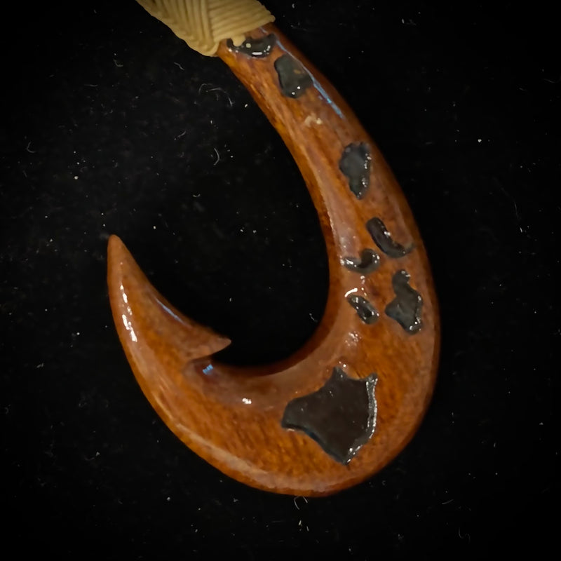 Carved Hawaiian Koa with Island Chain etching Fish Hook