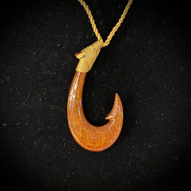 Carved Hawaiian Koa with Island Chain etching Fish Hook