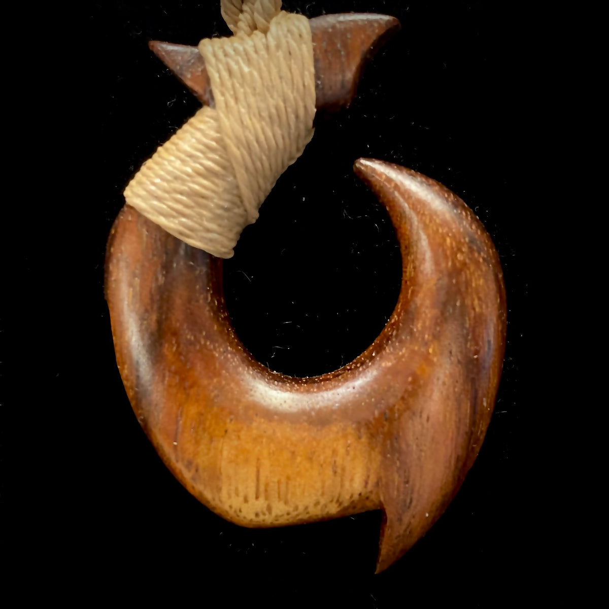 Carved Hawaiian Koa Wood Fish Hook #003