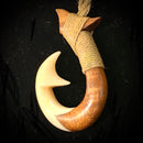Carved Hawaiian Curly Koa with Cow Bone Wood Fish Hook