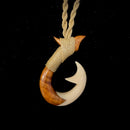 Carved Hawaiian Curly Koa with Cow Bone Wood Fish Hook
