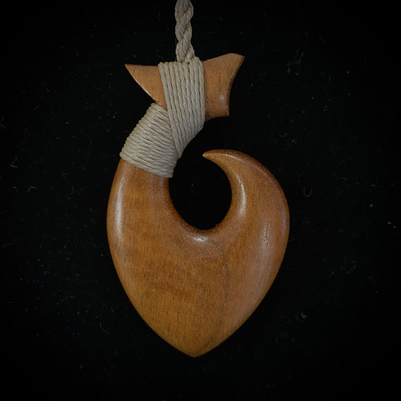 Carved Hawaiian Curly Koa Wood Fish Hook