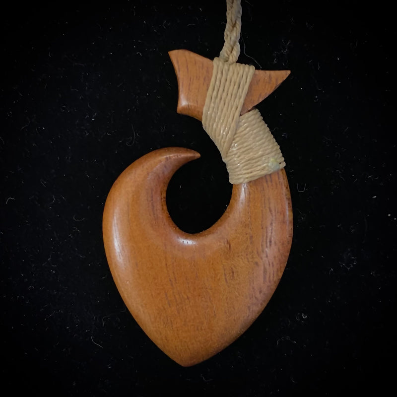 Carved Hawaiian Curly Koa Wood Fish Hook