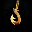 Carved Hawaiian Curly Koa Wood & Cow Bone Fish Hook