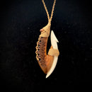 Samoan Carved Milo & Cow Bone Fish Hook w/ Tattoo Etching Pendant