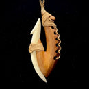 Samoan Carved Milo & Cow Bone Fish Hook w/ Tattoo Etching Pendant