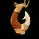 Carved Hawaiian Koa with Buffalo Bone Fish Hook