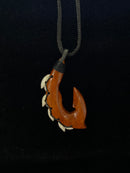 Hawaiian Koa Wood with Shark Teeth Fish Hook Pendant