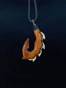 Hawaiian Koa Wood with Shark Teeth Fish Hook Pendant