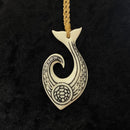 Buffalo Bone Fishtail Hook with Honu Tattoo