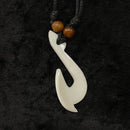 Carved Leopard Cone Shell Fish Hook with 2 Wood Beads