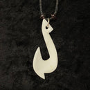 Carved Leopard Cone Shell Fish Hook with 2 Purple Glass Beads