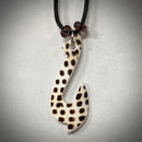 Carved Leopard Cone Shell Fish Hook with 2 Purple Glass Beads