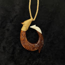 Carved Hawaiian Koa with Tribal Tattoo and Buffalo Bone Fish Hook
