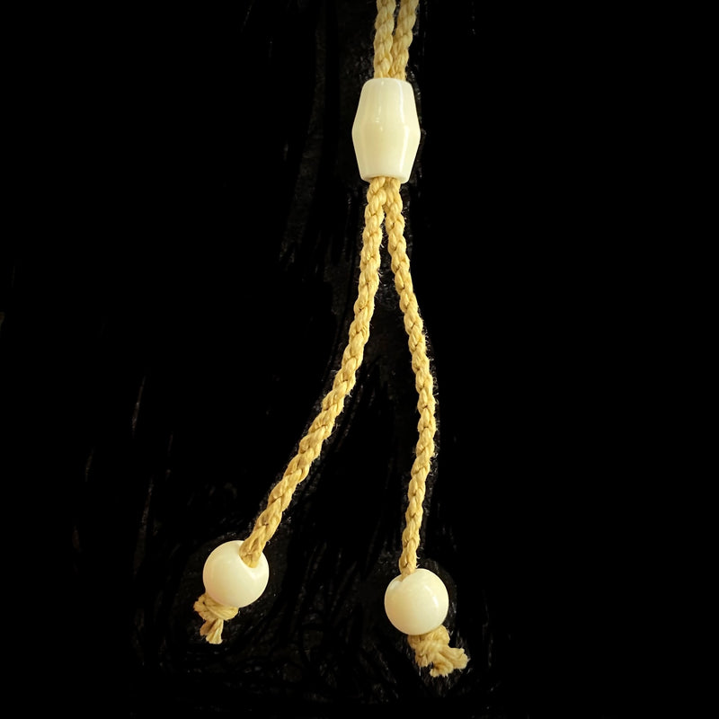Buffalo Bone 4 Barb Fish Hook with Tribal Tattoo Pendant - Tan Cord