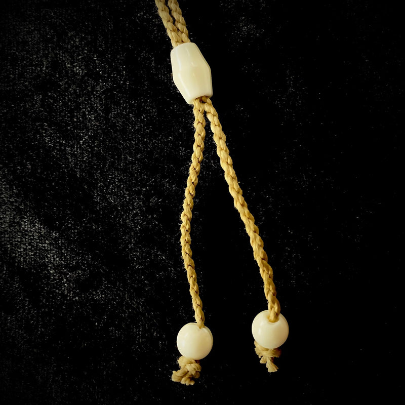 Buffalo Bone Fish Hook Pendant with Tattoo Etching - Tan Cord