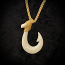 Buffalo Bone 1 Barb Fish Hook Pendant - Tan Cord