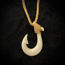 Buffalo Bone 1 Barb Fish Hook Pendant - Tan Cord