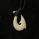 Buffalo Bone 2 Barb Fish Hook Pendant - Black Cord