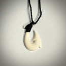 Buffalo Bone 2 Barb Fish Hook Pendant - Black Cord