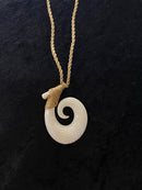 Buffalo Bone Fish Hook Pendant with Tattoo Etching - Tan Cord