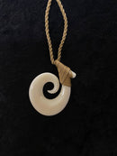 Buffalo Bone Fish Hook Pendant with Tattoo Etching - Tan Cord