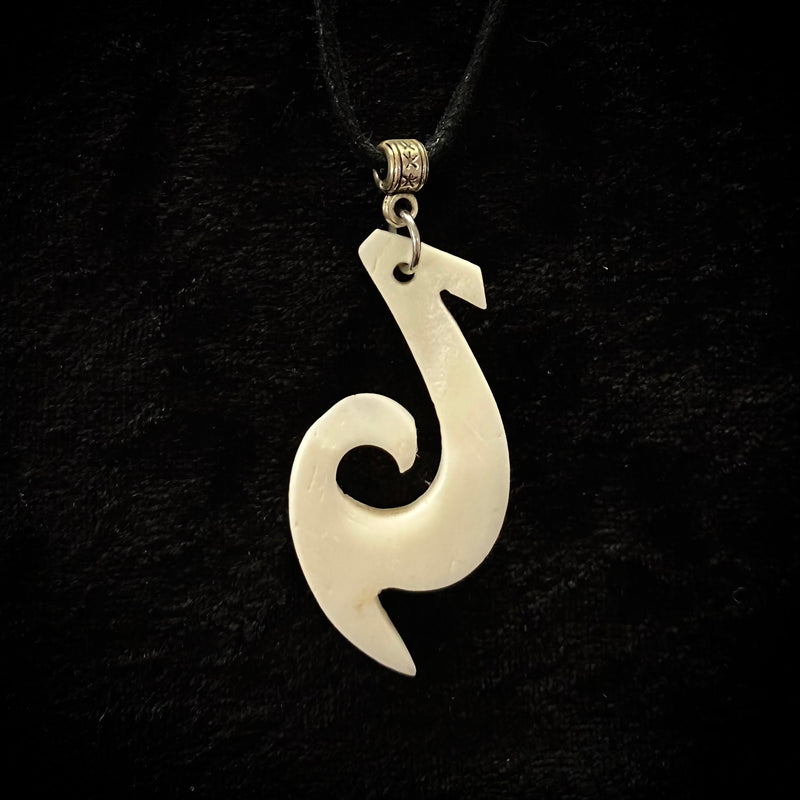 Carved Cow Bone with 1 Barb Fish Hook Pendant