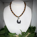 Carved Black Buffalo Horn 1 Barb Fish Hook Pendant with Wooden Beads