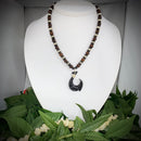 Carved Black Buffalo Horn 1 Barb Fish Hook Pendant with Wooden Beads