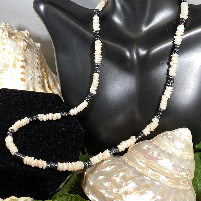 Moloka'i Puka Shell with Hematite Necklace