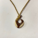 Carved Hawaiian Curly Koa Wood & Cow Bone Fish Hook