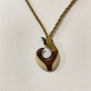 Carved Hawaiian Curly Koa Wood & Cow Bone Fish Hook