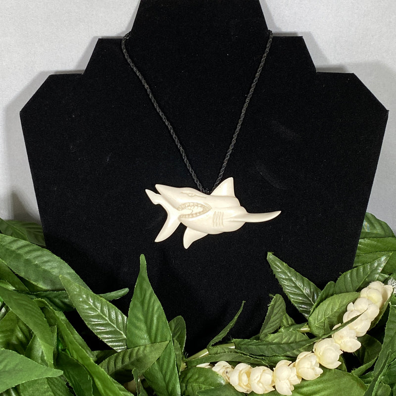 Samoan Hand Carved Bone Great White Shark Pendant