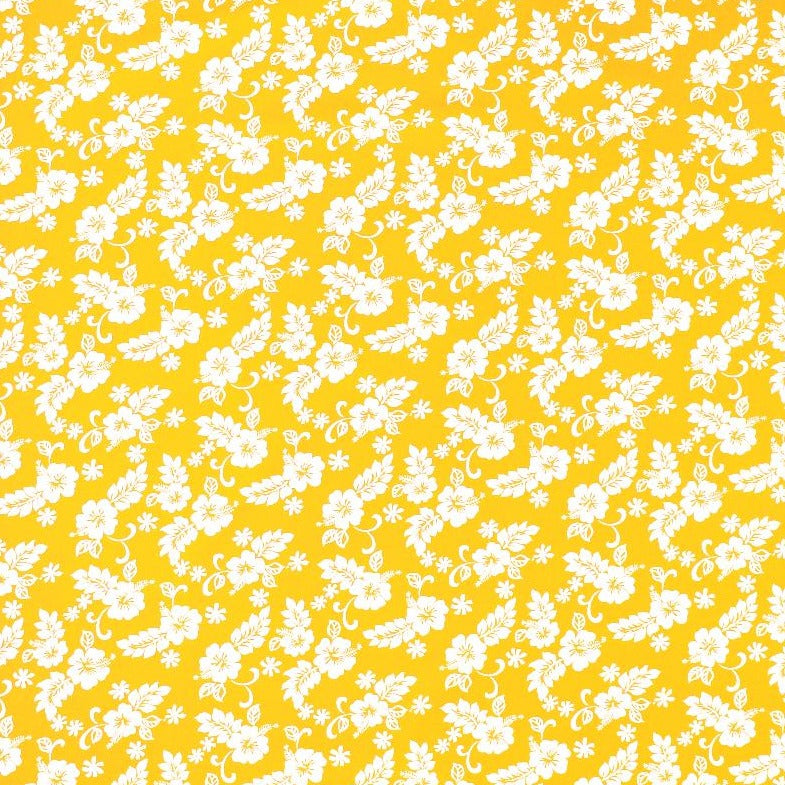 100% Cotton Hawaiian Fabric - Hibiscus - Yellow