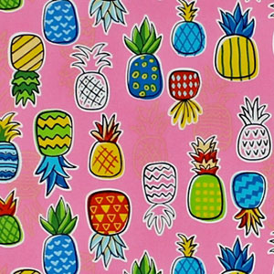 100% Cotton Hawaiian Fabric - Colorful Pineapples - Pink