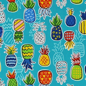 100% Cotton Hawaiian Fabric - Colorful Pineapples - Turquoise