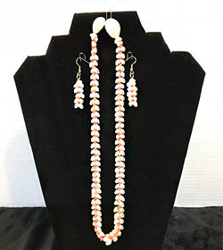 Ni'ihau Momi and Pink Kahelelani Shell Heliconia Style Lei and Earring Set