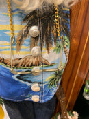 Large Blue Aloha Surfing Santa with Koa Surfboard