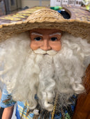 Large Blue Aloha Surfing Santa with Koa Surfboard