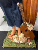 Large Blue Aloha Surfing Santa with Koa Surfboard