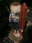 Large Blue Aloha Surfing Santa with Koa Surfboard
