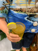 Large Blue Aloha Surfing Santa with Koa Surfboard