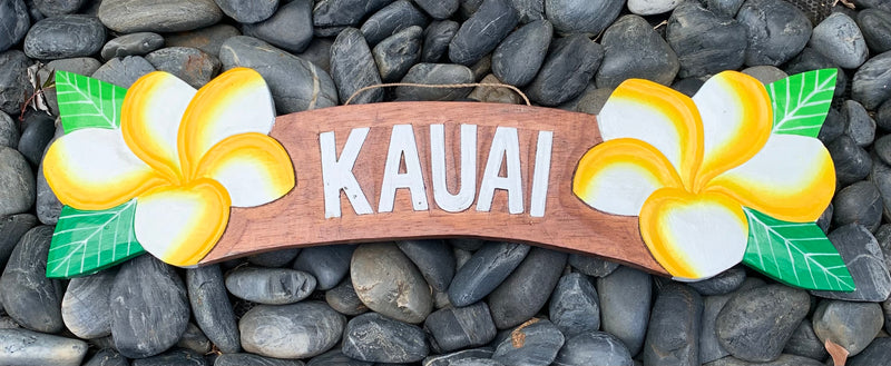 Sign - KAUAI - with 2 Yellow Plumerias