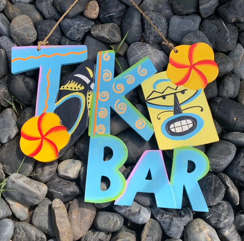 Sign - Tiki Bar - Blue with Square Tiki