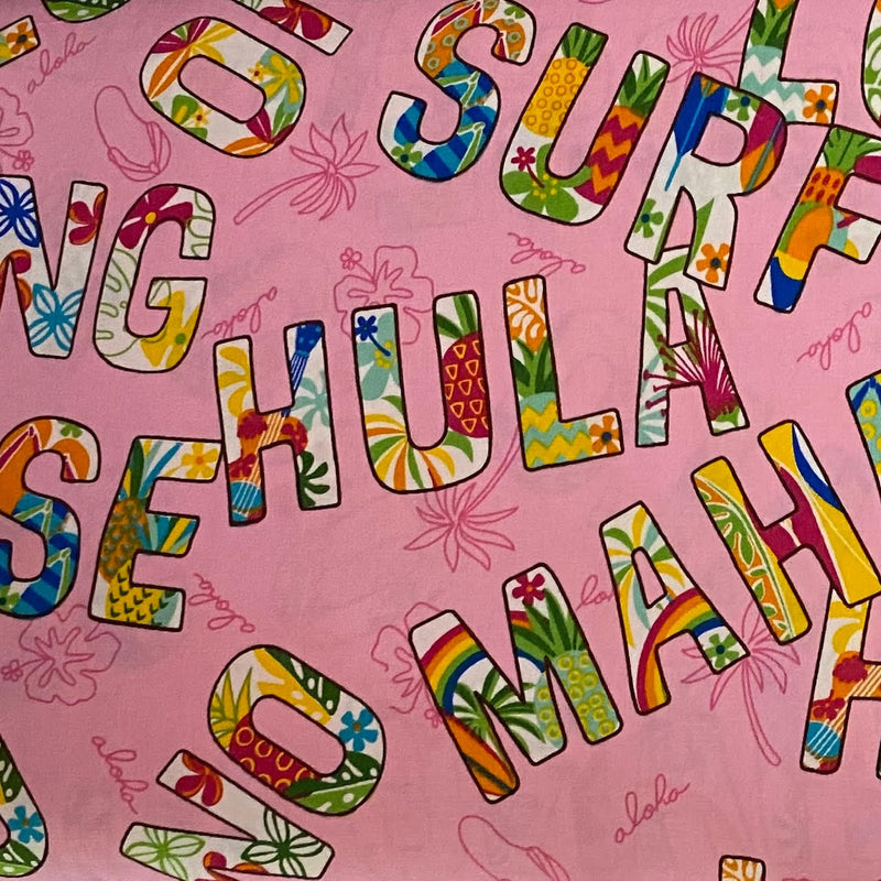 100% Cotton Hawaiian Fabric - Favorite Hawaiian Words  - Pink
